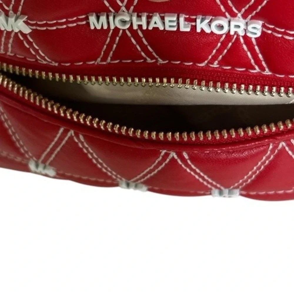Michael Kors Rhea Medium Zip Quilted Leather Backpack – Bright Red